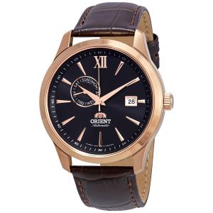 Orient Automatic Mặt Tròn Màu Đen Quai Da Nâu Lịch Thứ Ngày FAL00004B0