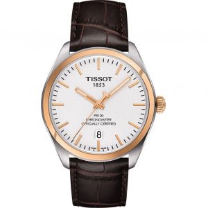 Tissot PR100 Gent COSC Mặt Tròn Màu Trắng Dây Da Màu Nâu Lịch Ngày T101.451.26.031.00