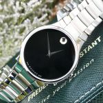 Movado Serio Mặt Tròn Màu Đen Dây Kim Loại Màu Bạc 0606382