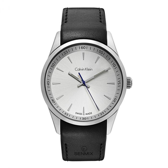 Calvin Klein Bold White Dial Black Leather Men's Watch K5A311C6