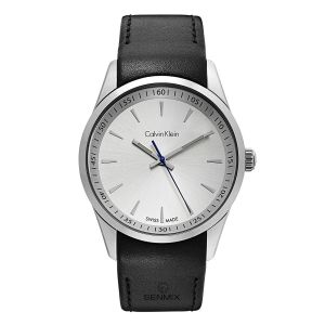 Calvin Klein Bold White Dial Black Leather Men's Watch K5A311C6