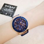 Guess Rose Gold Tone Rigor Blue Silicone Women's Watch U0571L1