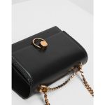 Charles & Keith Chain and Strap Push Lock Shoulder Candy Black Women's Bag CK2-20780764
