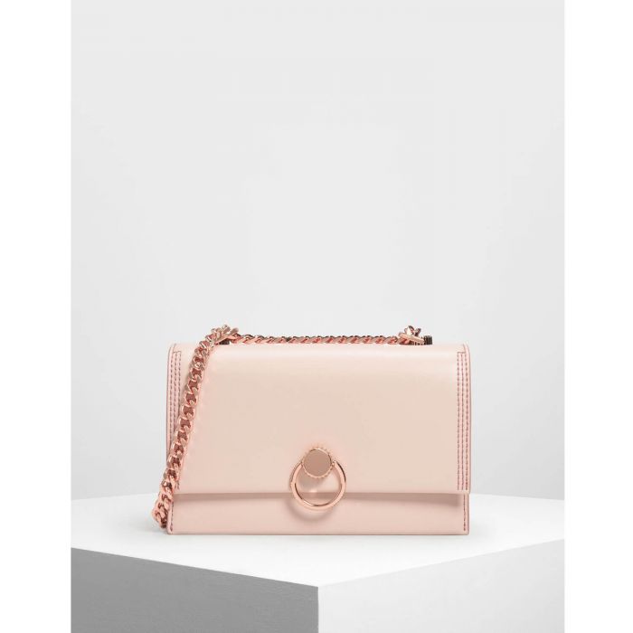 Charles & Keith Chain and Strap Push Lock Shoulder Candy Light Pink Women's Bag CK2-20780764