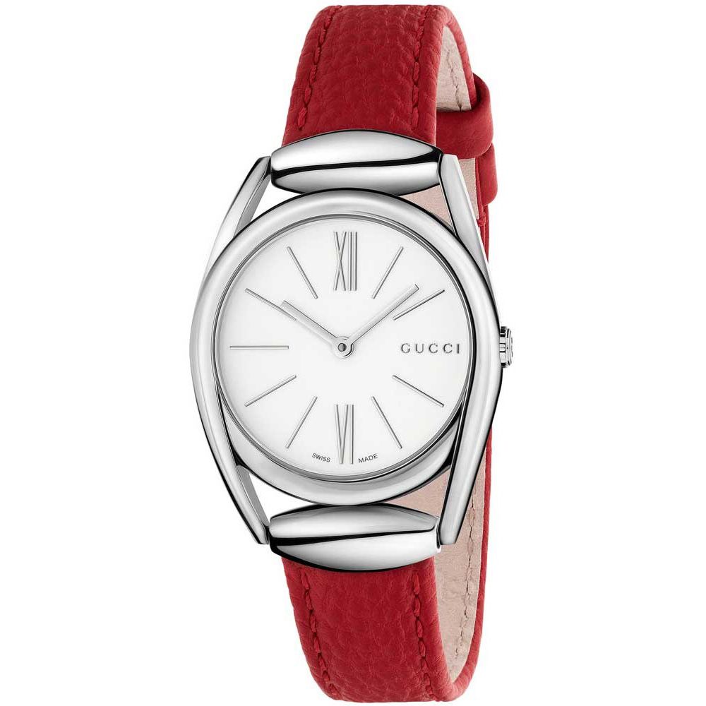 Gucci Horsebit White Lacquered Dial Red Leather Women's Watch YA140501 xách  tay chính hãng giá rẻ bảo hành dài - Đồng hồ nữ - Senmix