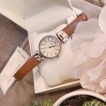 Anne Klein Mặt Tròn Vàng Quai Da Nâu 10/9442CHHY