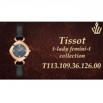 Tissot Femini Mặt Hình Thoi Khảm Trai Viền Vàng Hồng Dây Da Màu Đen T113.109.36.126.00