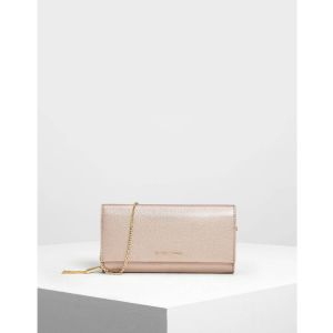 Charles & Keith Clutch Cầm Tay Màu Rose Gold Dây Xích Mini CK6-10700832