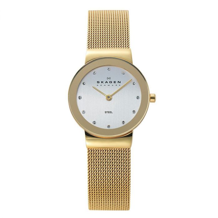 Skagen Freja White Dial Gold Plated Mesh Women's Watch 358SGGD