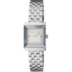 Gucci G-Frame Silver Guilloche Sapphire Crystal Women's Watch YA128402