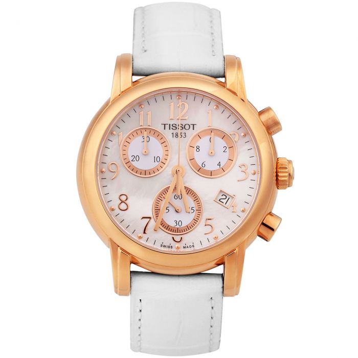 Tissot T-Classic Dressport Chronograph Mặt Tròn Khảm Trai Dây Da Màu Trắng Lịch Ngày T050.217.36.112.00