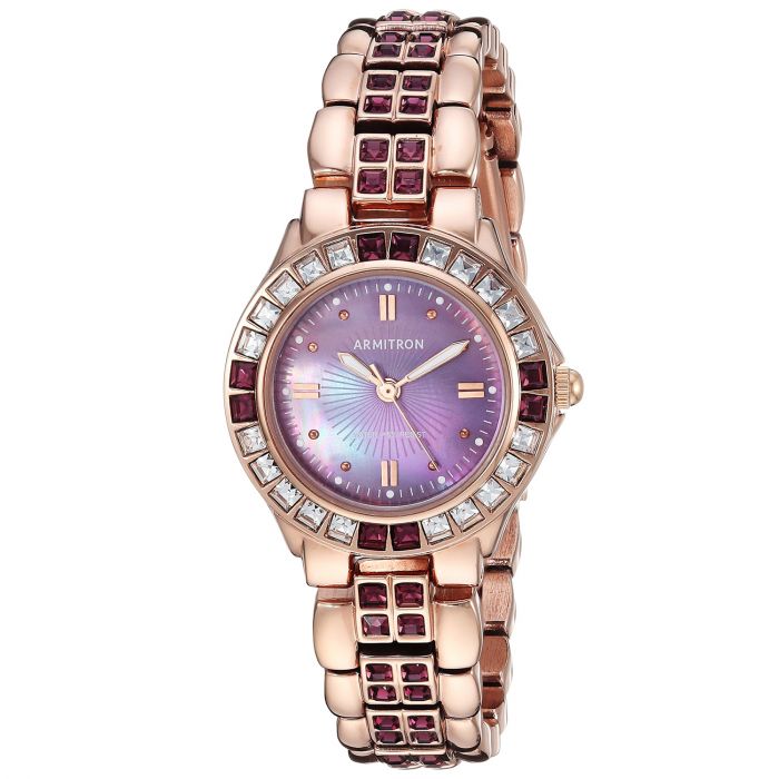 Armitron Amethyst Colored Crystal Accented Gold Tone Women's Watch 75/3689VMRG