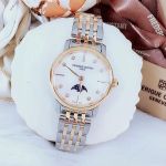 Frederique Constant Diamond Slim Line Moon Phase Demi Vàng Mặt Tròn Khảm Trai Dây Kim Loại FC-206MPWD1S3B