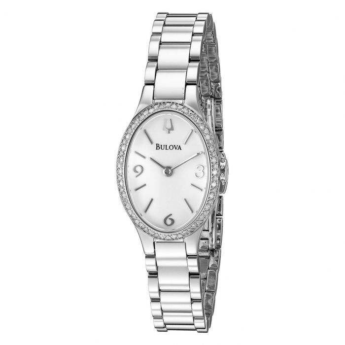Bulova Diamond Stainless Steel Case and Bracelet White Tone Dial Women's Watch 96R191