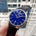 Orient Classic Automatic Mặt Tròn Màu Xanh Dây Da Đen Lịch Ngày Thứ FEV0U003DH