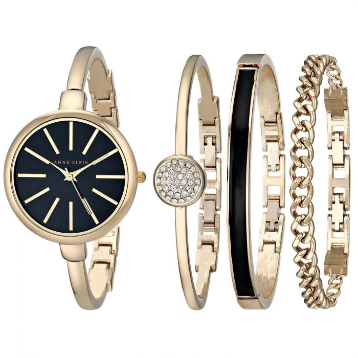 Anne Klein Gold and Black And Bracelet Set Women's Watch 1470GBST