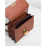 Charles & Keith Metallic Accent Push Lock Cognac Women's Bag CK2-80670875