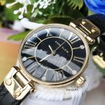 Anne Klein Mother-Of-Pearl Mặt Tròn Dây Da Màu Đen Số La Mã AK/1396BMBK