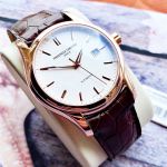 Frederique Constant Clear Vision Automatic Mặt Tròn Màu Bạc Viền Vàng Hồng Dây Da Màu Nâu Lịch Ngày FC-303V6B4