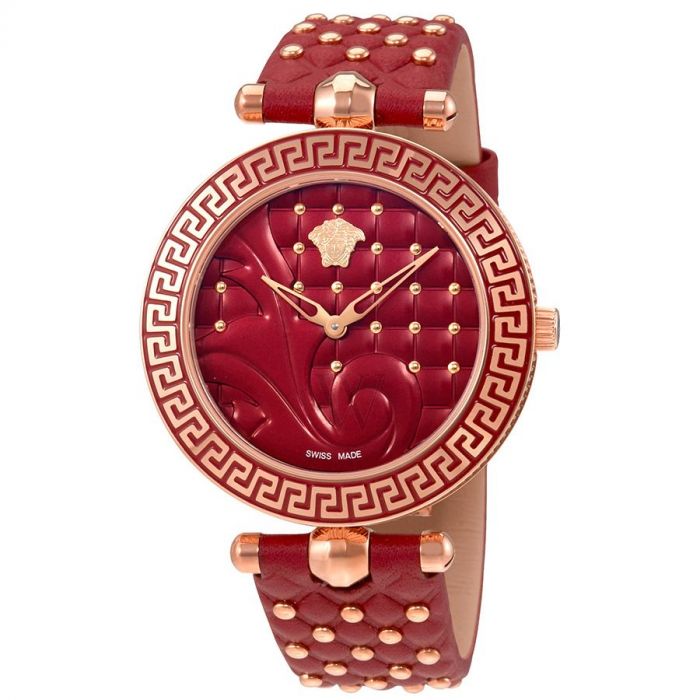 Versace Vanitas Leather Studs Red Enamel Women's Watch VK7750017