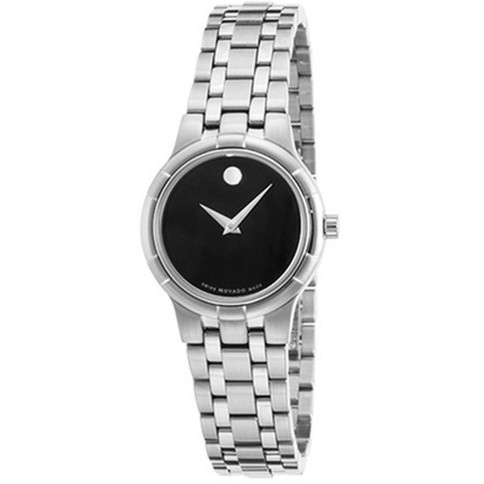 Movado Metio Mặt Tròn Màu Đen Dây Kim Loại Màu Bạc 0606204