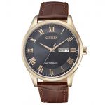 Citizen Automatic Charcoal Dial with Brown Leather Strap Men's Watch NH8363-14H