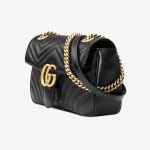 Gucci GG Marmont Matelassé Màu Đen Dây Xích Đáp Da Màu Vàng ‎443497 DTDIT