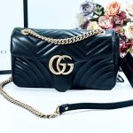 Gucci GG Marmont Matelassé Màu Đen Dây Xích Đáp Da Màu Vàng ‎443497 DTDIT