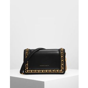 Charles & Keith Chain Rimmed Black Women's Clutch CK2-70840146