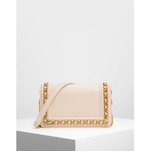 Charles & Keith Chain Rimmed Light Pink Women's Clutch CK2-70840146