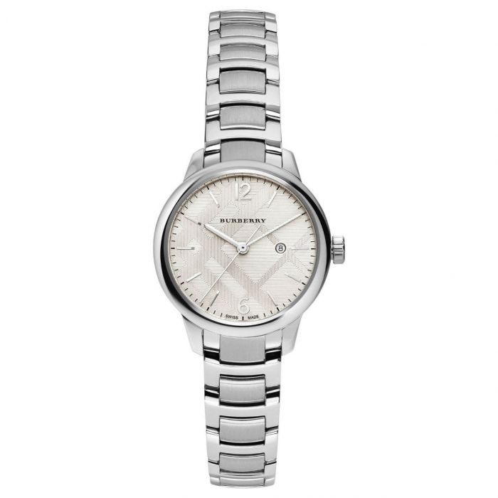 Burberry The Classic Round Silver Tone Swiss Stainless Steel Watch BU10108