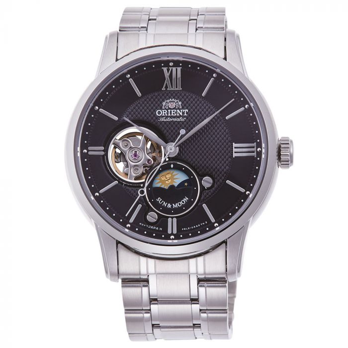 Orient Sun And Moon Automatic Black Dial Open Heart Men's Watch RA-AS0002B10B