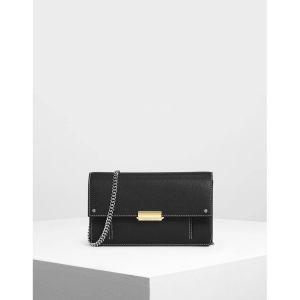 Charles & Keith Chain Black Push-lock Women's Wallet CK6-10840159