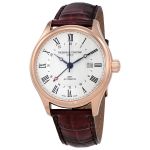 Frederique Constant Classics GMT Automatic Mặt Tròn Màu Bạc Viền Vàng Hồng Dây Da Nâu Lịch Ngày FC-350MC5B4