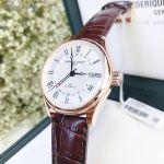 Frederique Constant Classics GMT Automatic Mặt Tròn Màu Bạc Viền Vàng Hồng Dây Da Nâu Lịch Ngày FC-350MC5B4