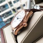 Frederique Constant Classics GMT Automatic Mặt Tròn Màu Bạc Viền Vàng Hồng Dây Da Nâu Lịch Ngày FC-350MC5B4