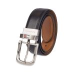 Tommy Hilfiger Reversible Leather Belt Double Sided Strap Silver Buckle Men's Belt 11TL02X188 090 Black/Tan Stitch