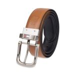 Tommy Hilfiger Reversible Leather Belt Double Sided Strap Silver Buckle Men's Belt 11TL02X188 090 Black/Tan Stitch