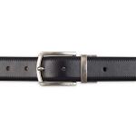 Tommy Hilfiger Reversible Leather Belt Double Sided Strap Silver Buckle Men's Belt 11TL02X188 090 Black/Tan Stitch