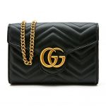 Gucci GG Marmont Matelassé Mini Màu Đen Dây Xích Logo Màu Vàng 474575 DRW1T