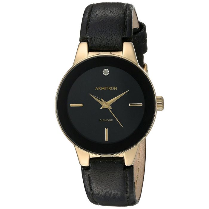 Armitron Diamond Accented Black Leather Strap Women's Watch 75/5410BKGPBK