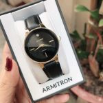 Armitron Diamond Accented Black Leather Strap Women's Watch 75/5410BKGPBK