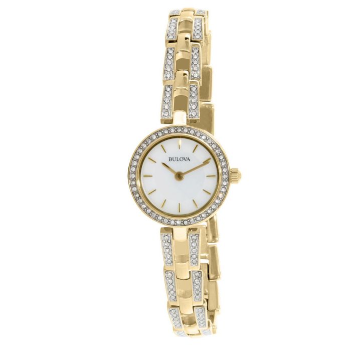 Bulova Crystal Mother of Pearl Gold Tone Women's Watch 98L213