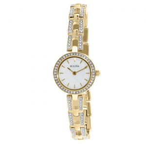 Bulova Crystal Mother of Pearl Gold Tone Women's Watch 98L213