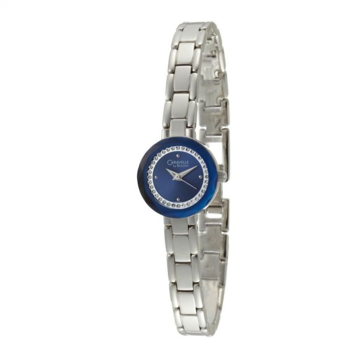Caravelle by Bulova Clear Crystal Beveled Blue Dial Women's Watch 43L122