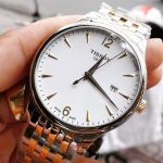 Tissot T-Classic Tradition Mặt Tròn Màu Trắng Dây Kim Loại Màu Bạc Pha Vàng Lịch Ngày T063.610.22.037.00