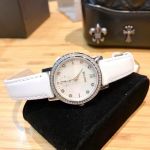 Bulova Crystal Mother of Pearl White Leather Women's Watch 96L245