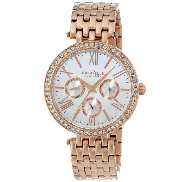 Caravelle New York Glitz Mother of Pearl Day Date Women's Watch 44N101