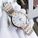 Bulova Classics Mặt Tròn Màu Trắng Dây Kim Loại Màu Bạc Pha Vàng 98A121