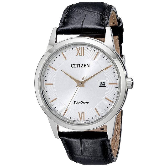Citizen Eco-Drive Date Black Leather Men's Watch AW1236-03A